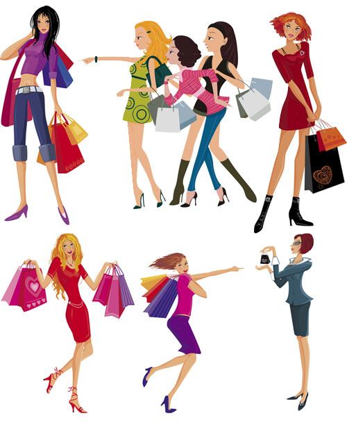 Векторный сток: девушки делают покупки